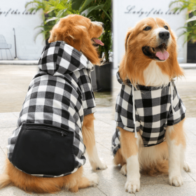 1pc Black Plaid Zip Pocket Pet Sweatshirt; Dog Clothes For Puppy And Cat; Pet Apparel (Color: black, size: 3XL)