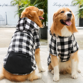 1pc Black Plaid Zip Pocket Pet Sweatshirt; Dog Clothes For Puppy And Cat; Pet Apparel (Color: black, size: XXL)