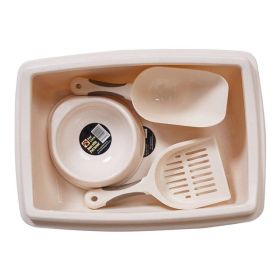 Pet Supplies Set Cat Kitten Dog Litter with Feeder Bowl and Litter Scoop (Color: White, Type: Pet Supplies)