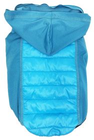 Pet Life 'Apex' Lightweight Hybrid 4-Season Stretch and Quick-Dry Dog Coat w/ Pop out Hood (Color: Blue, size: large)